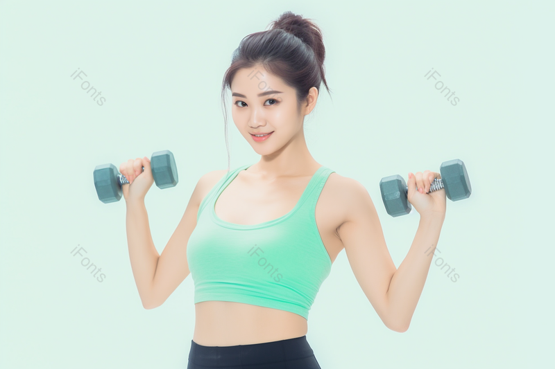 年轻女性拿着哑铃健身运动,高清,摄影图,摄影图片,图片大全,摄影图免费下载